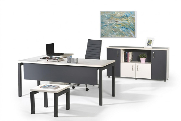 Muebles para la oficina, muebles de estudio, mesa de esquina de oficina, juego de 3 piezas de madera gris.