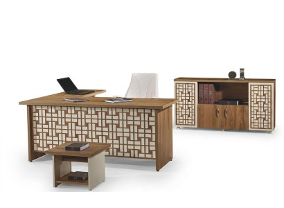 Muebles de computadora Mesa de trabajo Muebles de oficina Escritorio de esquina conjunto de madera marrón de 3 piezas.