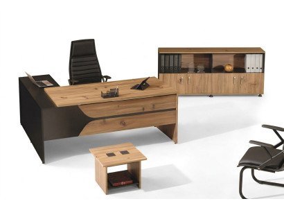Muebles de oficina para computadora, escritorio de trabajo, muebles de oficina, 3 piezas de juego de mesa de madera marrón.