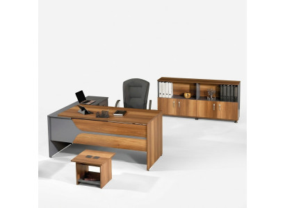 Muebles de oficina gris, juego de 3 piezas, mesa de esquina, oficina completa, armario de madera, grupo.