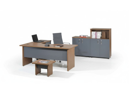 Conjunto de oficina completo Mesa de esquina para oficina Muebles de oficina de 4 piezas Juego de madera gris Mueble de computadora