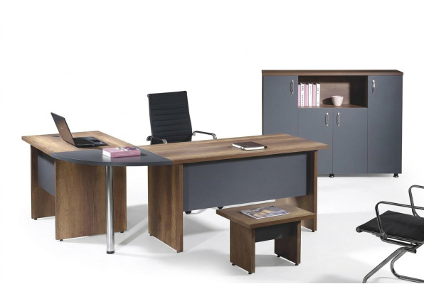 Escritorio de oficina completo mesa de esquina de oficina muebles de oficina 3 piezas conjunto de madera gris muebles de computadora