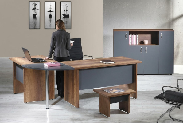 Muebles de ordenador Escritorio de trabajo Muebles de oficina Escritorio de esquina de 3 piezas Juego de madera gris