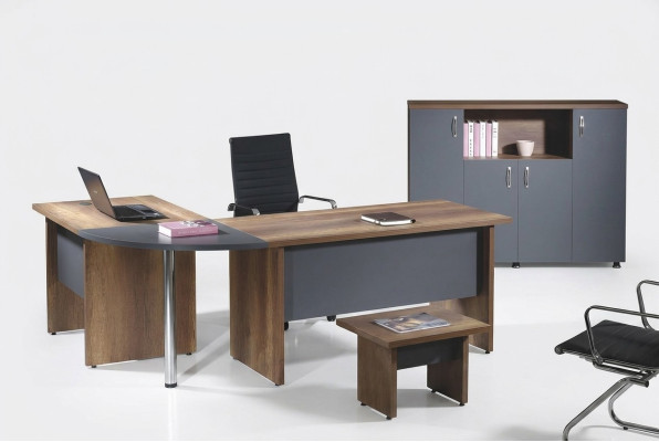 Muebles de ordenador Escritorio de trabajo Muebles de oficina Escritorio de esquina de 3 piezas Juego de madera gris