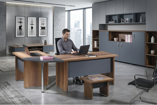 Muebles de oficina Muebles de computadora Muebles de oficina Mesa de esquina para oficina de madera gris de 3 piezas