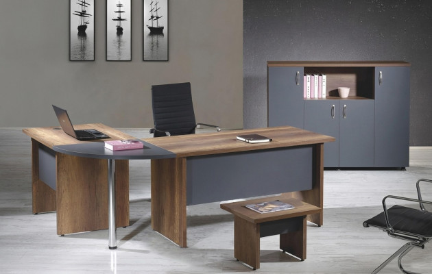 Muebles de oficina Muebles de computadora Muebles de oficina Mesa de esquina para oficina de madera gris de 3 piezas