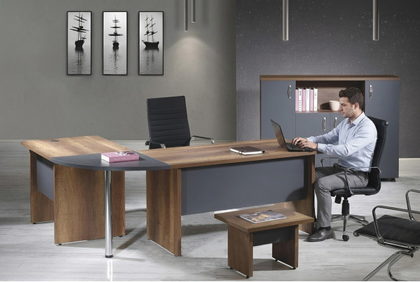 Muebles de oficina de computadora Mesa de trabajo Conjunto de mesa 3 piezas de madera gris