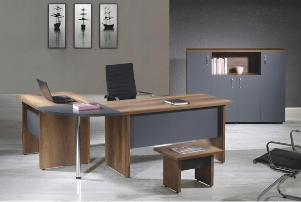 Muebles de oficina de computadora Mesa de trabajo Conjunto de mesa 3 piezas de madera gris