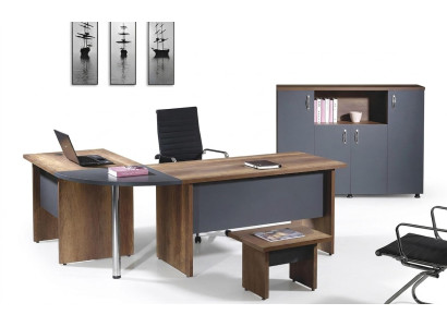 Muebles de oficina de computadora Mesa de trabajo Conjunto de mesa 3 piezas de madera gris
