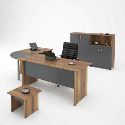 Mesa de oficina en esquina Mueble de ordenador Escritorio de trabajo Muebles de oficina conjunto de 3 piezas de madera marrón.