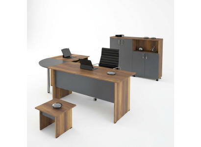 Conjunto de lujo para oficina, mesa de ordenador, muebles de trabajo, escritorio de 3 piezas de madera gris.