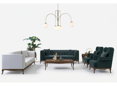 Conjunto de sofá de tres plazas, sillón de dos plazas, sofá tapizado de tela verde.