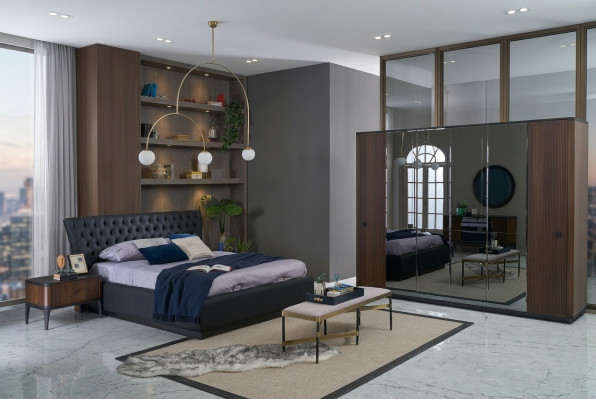 Conjunto de ropa de cama de cama doble conjunto de dormitorio 4 piezas marco de cama negro nuevo.