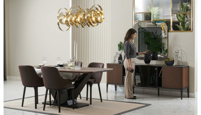 Zona de comedor Conjunto de comedor Muebles de comedor Set de comedor de 9 piezas Madera Marrón Mesa