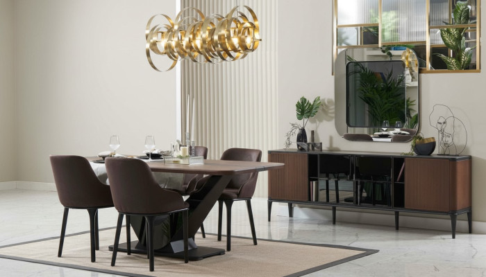 Zona de comedor Conjunto de comedor Muebles de comedor Set de comedor de 9 piezas Madera Marrón Mesa