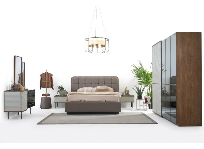 Dormitorio conjunto completo de 5 piezas Cama doble Marrón Madera Marco de cama