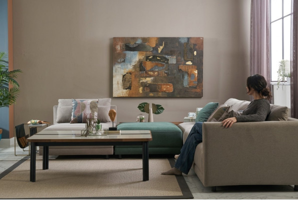 Sofá esquinero en forma de L, sofá de salón, sofá tapizado de tela, sofás beige de diseño.