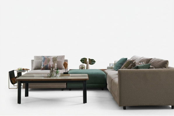 Sofá esquinero en forma de L, sofá de salón, sofá tapizado de tela, sofás beige de diseño.