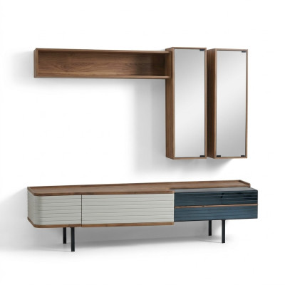 Mueble de pared Soporte de TV RTV Aparador Bajo de tablero lateral Marrón Madera Armario Moderno