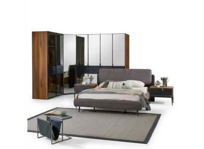 Diseño de cama Dormitorio Cama doble Marrón Marco de cama de madera Conjunto de 4 piezas.
