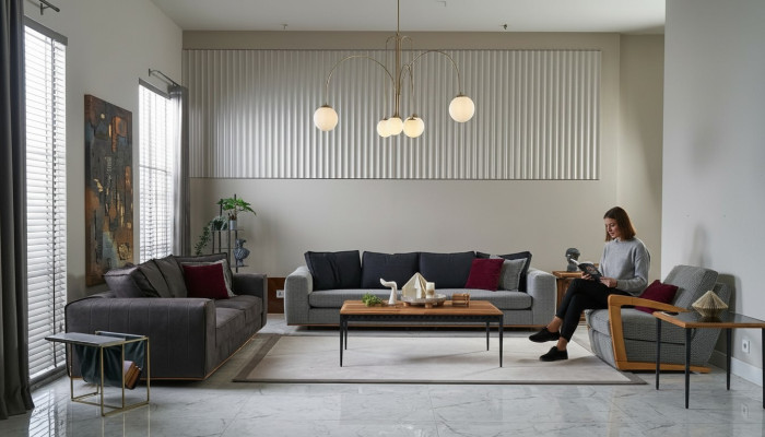 Sofá de tela completo Conjunto de sofás de tela gris 3 piezas Nuevo