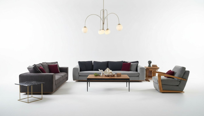 Sofá de tela completo Conjunto de sofás de tela gris 3 piezas Nuevo