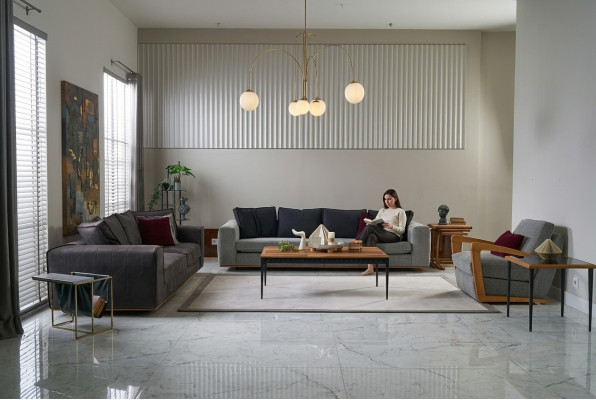 Moderno conjunto de sofás, conjunto de sofá de un asiento, sofá gris de tela, sofá tapizado.