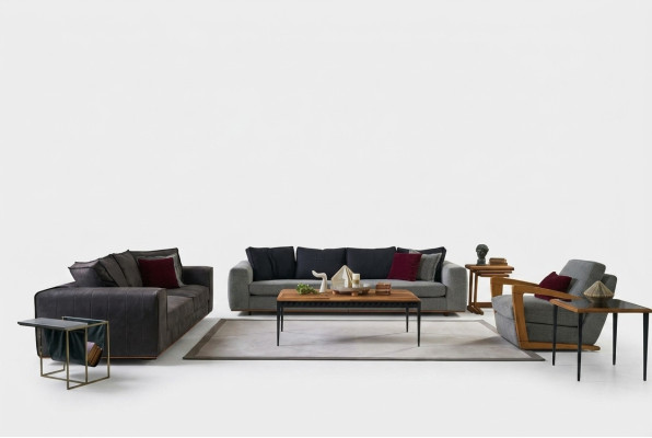 Moderno conjunto de sofás, conjunto de sofá de un asiento, sofá gris de tela, sofá tapizado.