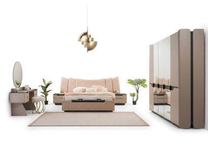 Conjunto de dormitorio completo cama doble moderna beige set de cama 6 piezas armario