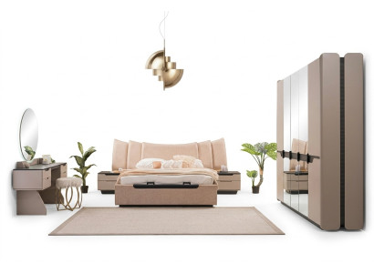 Cama doble Juego completo de dormitorio moderno beige de 6 piezas Armario