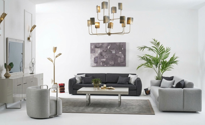 Conjunto de sofás completo Conjunto de sofá de tela Sofás tapizados Gris Set 3 piezas Nuevo