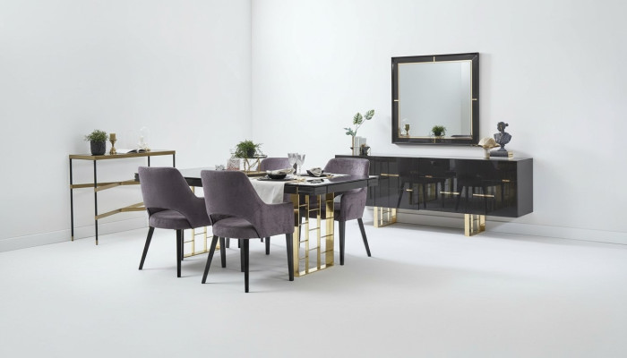 Mesa de comedor de lujo de 9 piezas en negro de madera.