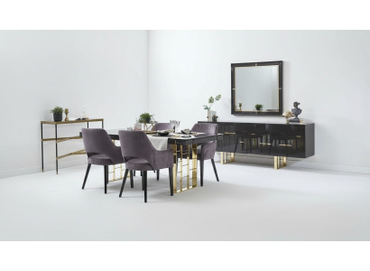 Mesa de comedor de lujo de 9 piezas en negro de madera.