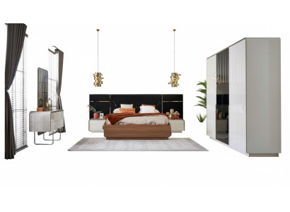 Dormitorio de lujo Cama doble Marco de cama de madera Set de 6 piezas Diseño azul