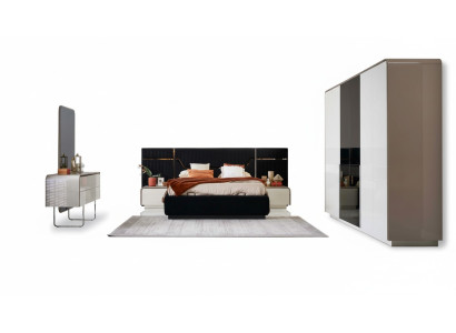 Conjunto de marco de cama para cama doble de dormitorio de madera de 6 piezas en diseño azul.