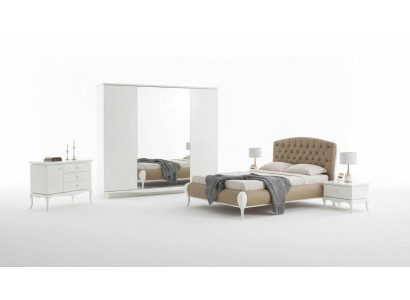 Juego de cama doble Marco de cama Dormitorio completo Cama 6 piezas Blanco