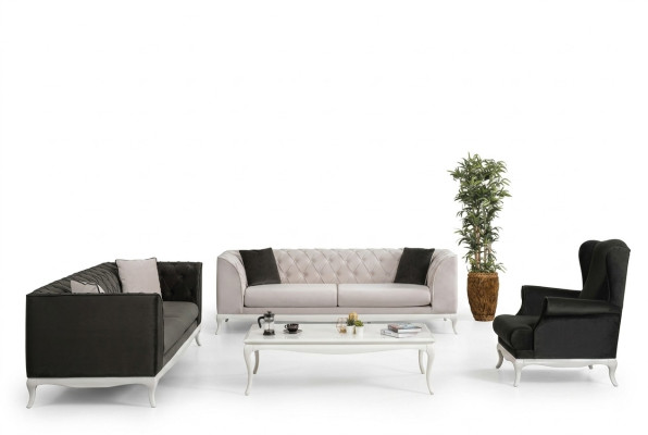 Chesterfield Conjunto completo de sofás de tela Sofás Sofás tapizados Set 4 piezas Negro