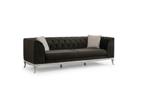 Salón Chesterfield de tres plazas, sofá de tela negro de 3 plazas.