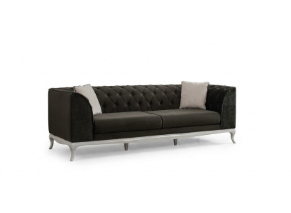 Salón Chesterfield de tres plazas, sofá de tela negro de 3 plazas.