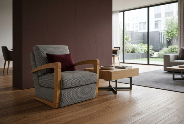 Sillón individual de tela para sala de estar, color gris clásico.