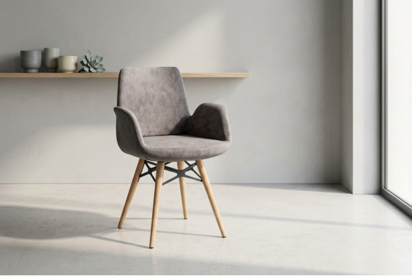 Silla de comedor Silla de cocina Grupo de sillas con reposabrazos 4 piezas Gris Tela