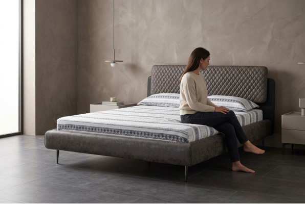 Estructura de cama cama doble camas cama 180 cm Gris Tela Moderna Lugar para dormir
