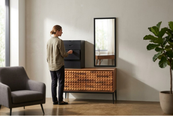 Dormitorio cómoda con espejo Marrón Mueble auxiliar de madera conjunto de cómodas
