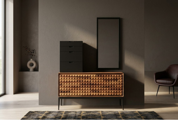 Dormitorio cómoda con espejo Marrón Mueble auxiliar de madera conjunto de cómodas