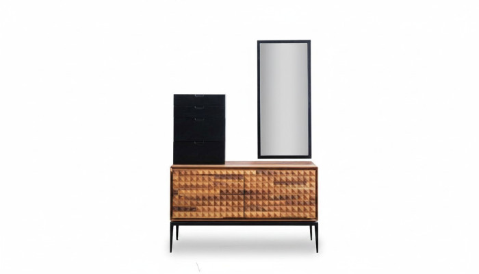 Dormitorio cómoda con espejo Marrón Mueble auxiliar de madera conjunto de cómodas