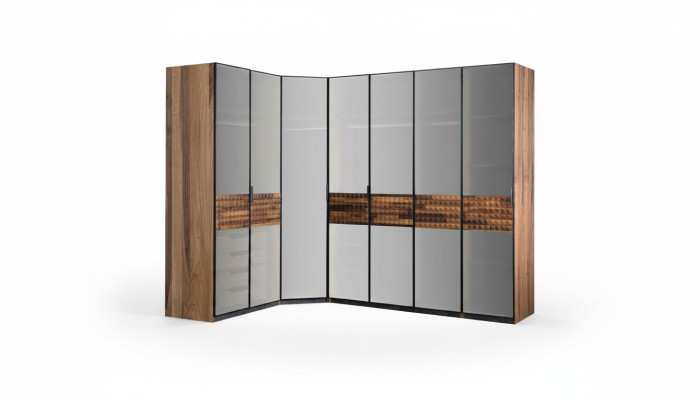 Armario esquinero armario de dormitorio armario de madera marrón espejo grande