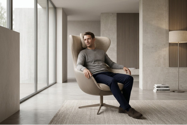 Sillón orejero cóctel individual de tela beige moderno