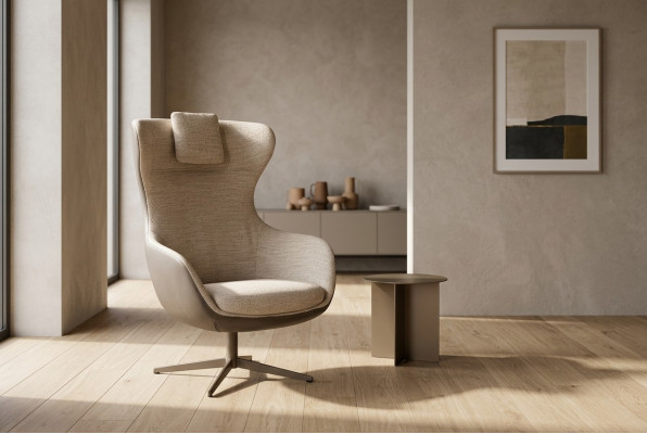 Sillón orejero cóctel individual de tela beige moderno