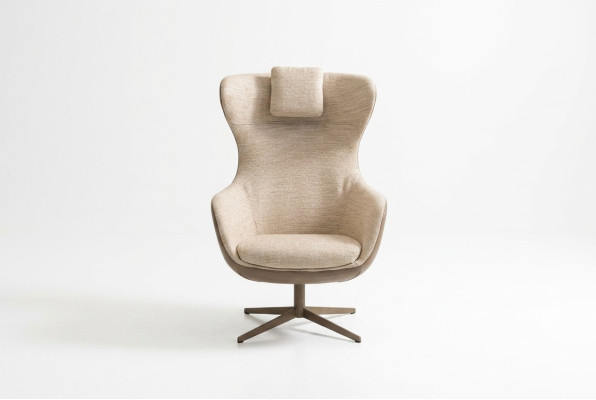 Sillón orejero cóctel individual de tela beige moderno