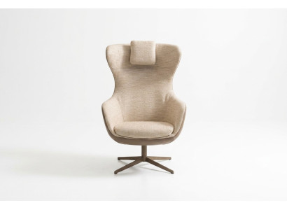 Sillón orejero cóctel individual de tela beige moderno